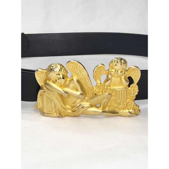 VTG Doreen Ryan Signed Angel Cherubs Belt Brushed Gold Tone 4” Buckle Oversized main image 5